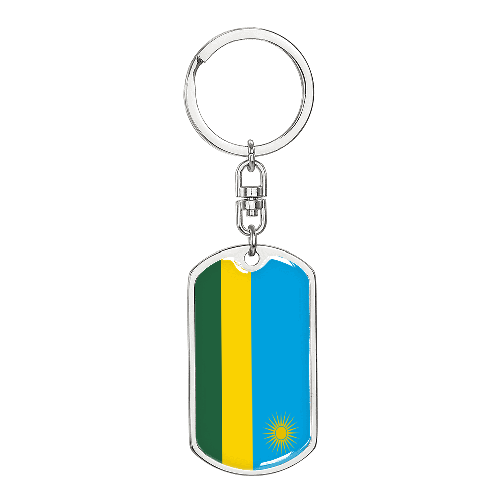 Rwanda Flag Swivel Keychain Dog Tag Stainless Steel or 18k Gold-Express Your Love Gifts