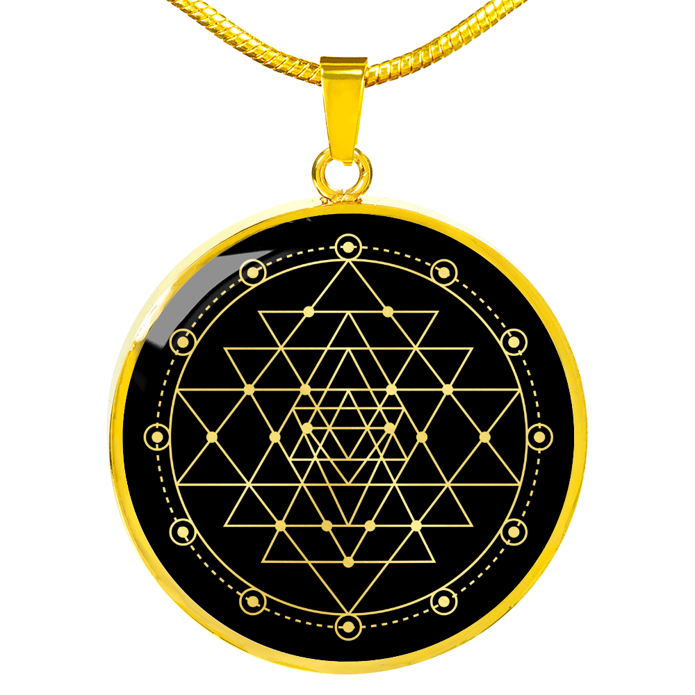 Sacred Geometry Sri Yantra Stylized Version Circle Necklace Stainless Steel or 18k Gold 18-22"-Express Your Love Gifts