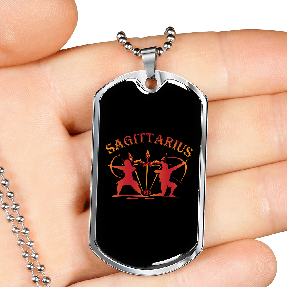 Sagittarius Archers Zodiac Necklace Stainless Steel or 18k Gold Dog Tag 24" Chain-Express Your Love Gifts
