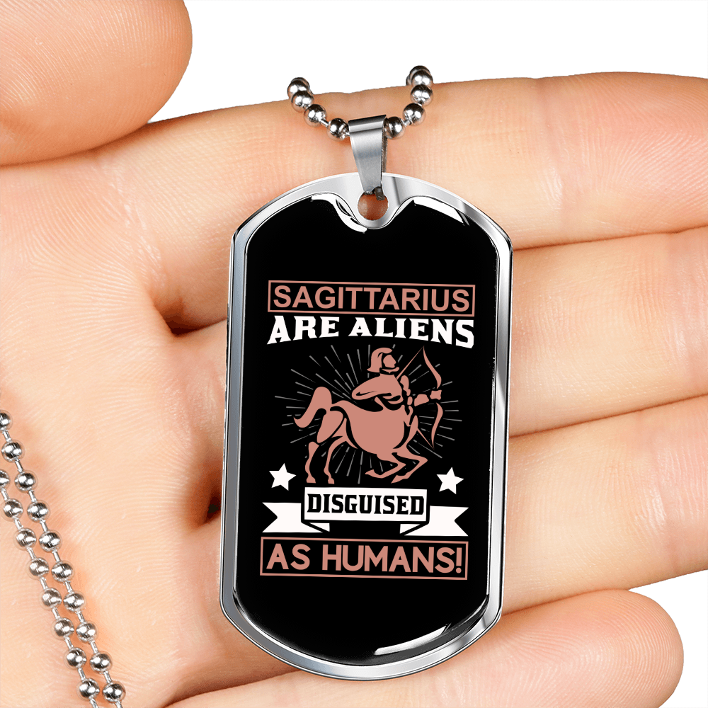 Sagittarius Are Aliens Zodiac Necklace Stainless Steel or 18k Gold Dog Tag 24" Chain-Express Your Love Gifts