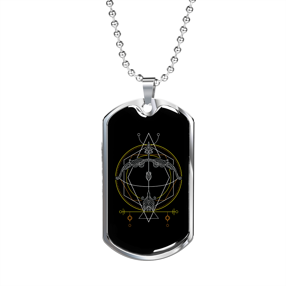 Sagittarius Black Zodiac Necklace Stainless Steel or 18k Gold Dog Tag 24" Chain-Express Your Love Gifts