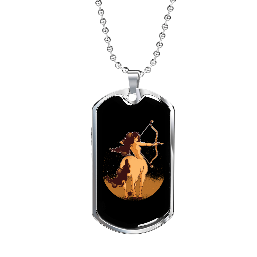 Sagittarius Woman Zodiac Necklace Stainless Steel or 18k Gold Dog Tag 24" Chain-Express Your Love Gifts