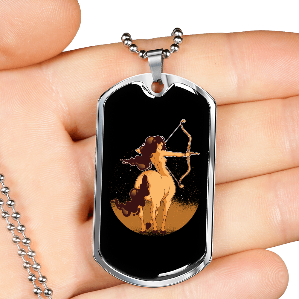 Sagittarius Woman Zodiac Necklace Stainless Steel or 18k Gold Dog Tag 24" Chain-Express Your Love Gifts