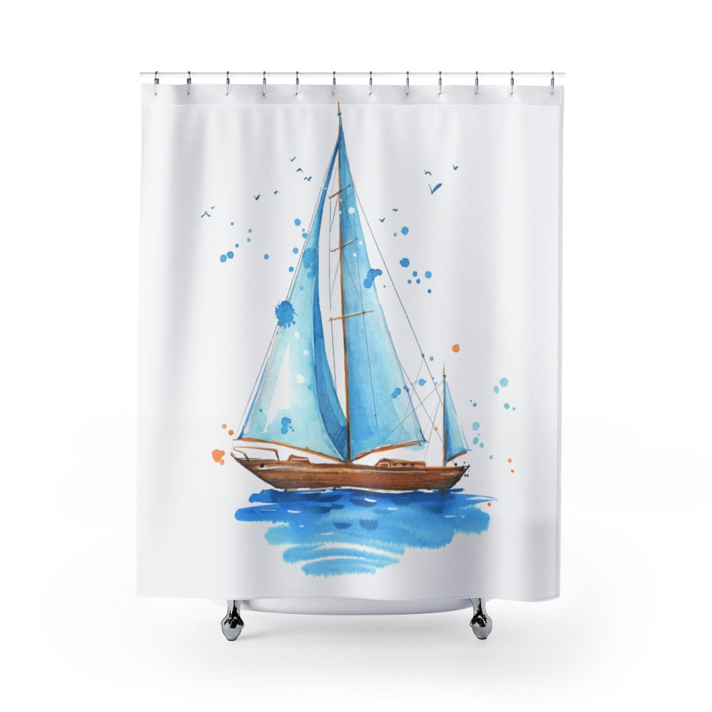 Sailing Boat Illustration Stylish Design 71" x 74" Elegant Waterproof Shower Curtain for a Spa-like Bathroom Paradise Exceptional Craftsmanship-Express Your Love Gifts