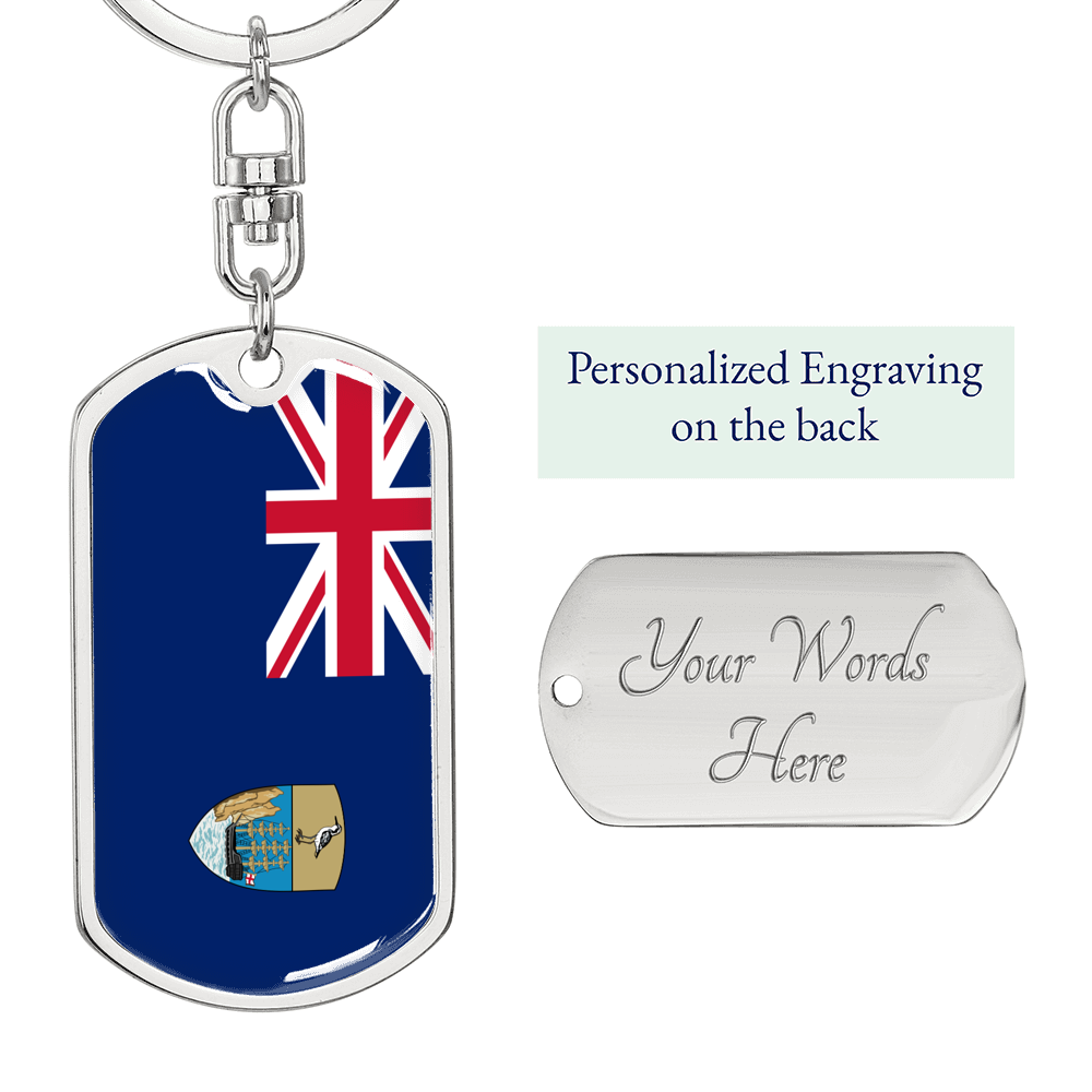 Saint Helena Ascension And Tristan Da Cunha Flag Swivel Keychain Dog Tag Stainless Steel or 18k Gold-Express Your Love Gifts