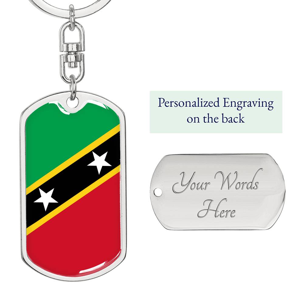 Saint Kitts And Nevis Flag Keychain Dog Tag Stainless Steel or 18k Gold-Express Your Love Gifts