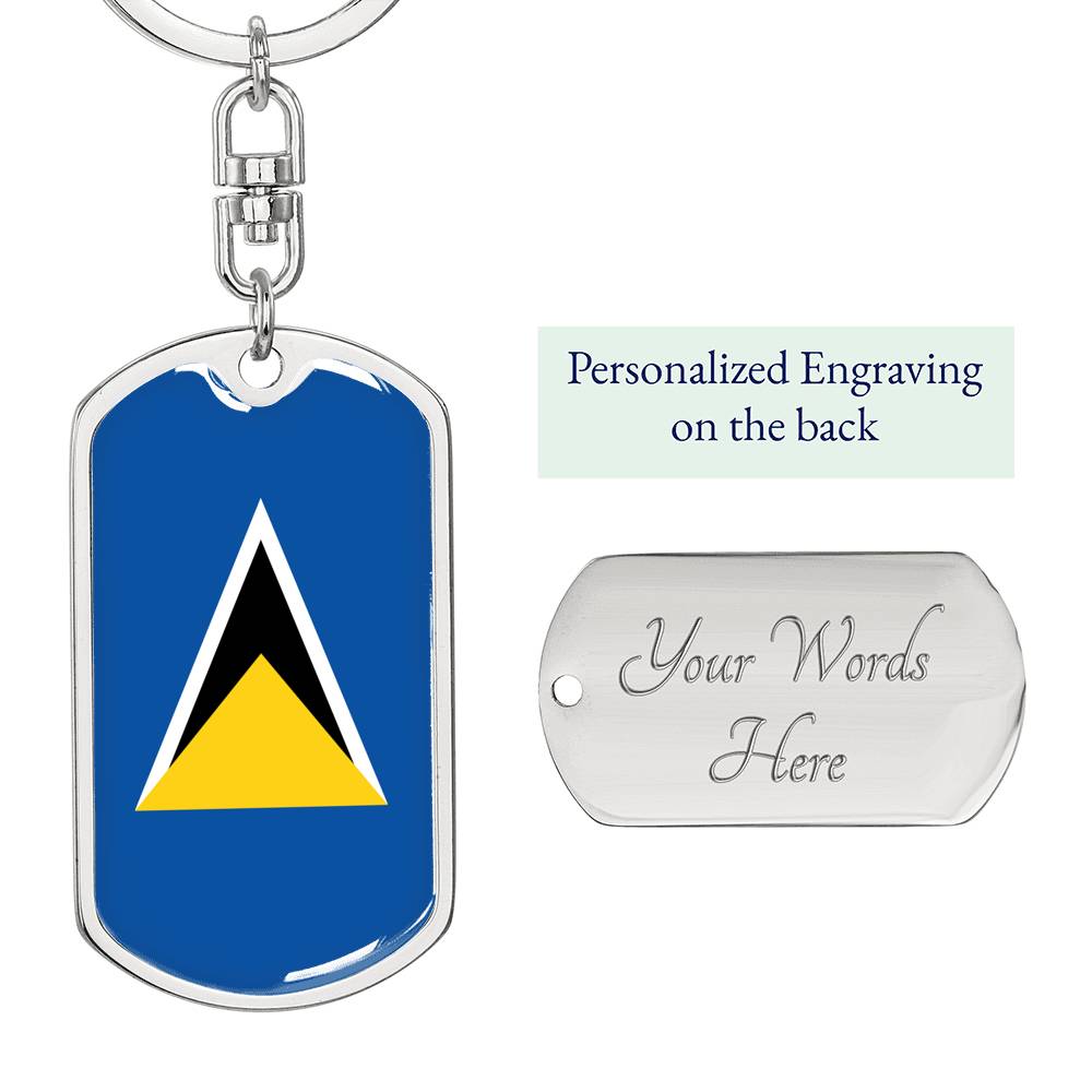 Saint Lucia Flag Keychain Dog Tag Stainless Steel or 18k Gold-Express Your Love Gifts
