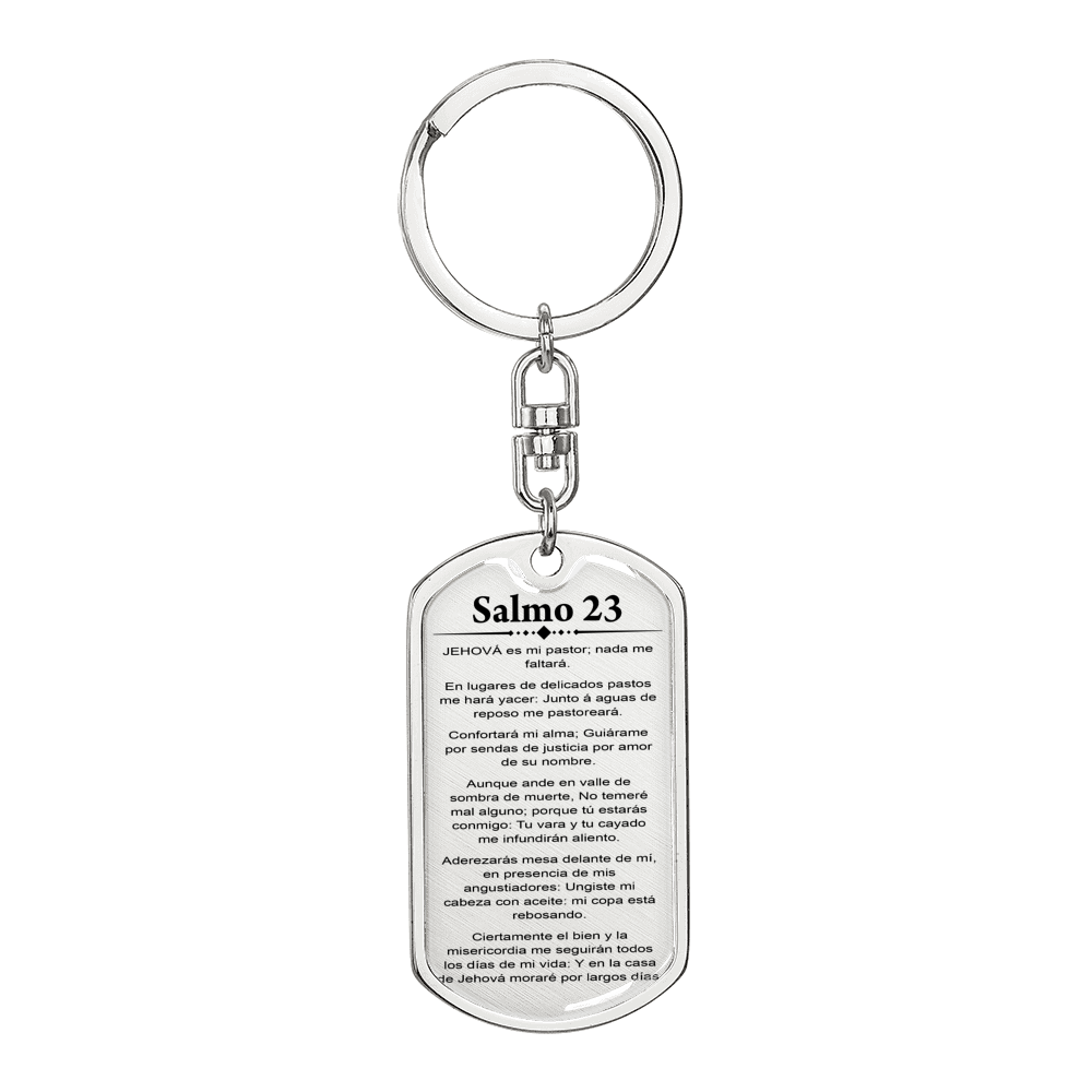 Salmo 23 Psalm 23 Spanish Keychain Stainless Steel or 18k Gold Dog Tag Keyring-Express Your Love Gifts