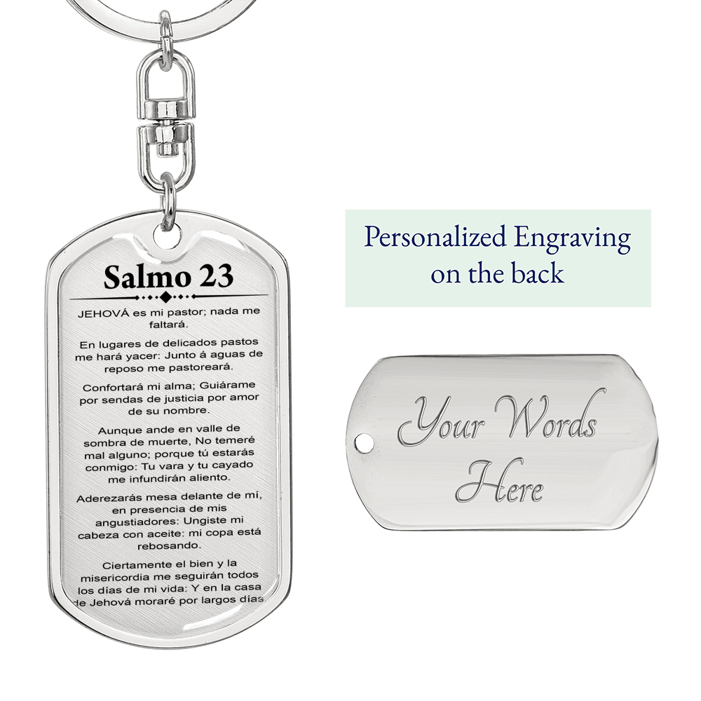 Salmo 23 Psalm 23 Spanish Keychain Stainless Steel or 18k Gold Dog Tag Keyring-Express Your Love Gifts