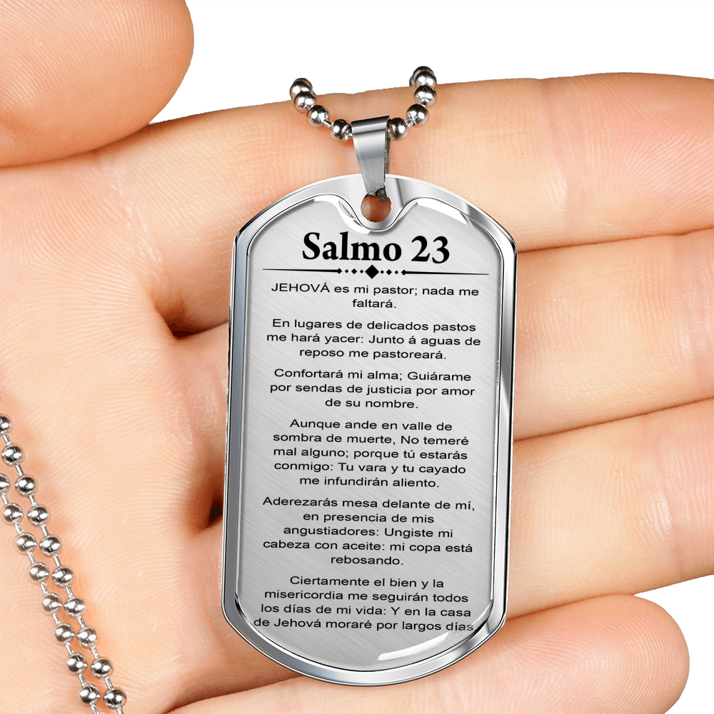Salmo 23 Clear Spanish Necklace Stainless Steel or 18k Gold Dog Tag 24-Express Your Love Gifts