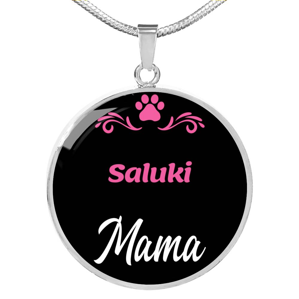 Saluki Mama Necklace Circle Pendant Stainless Steel or 18k Gold 18-22" Dog Mom Pendant-Express Your Love Gifts