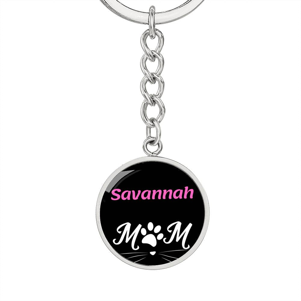 Savannah Cat Mom Keychain Stainless Steel or 18k Gold Circle Pendant-Express Your Love Gifts