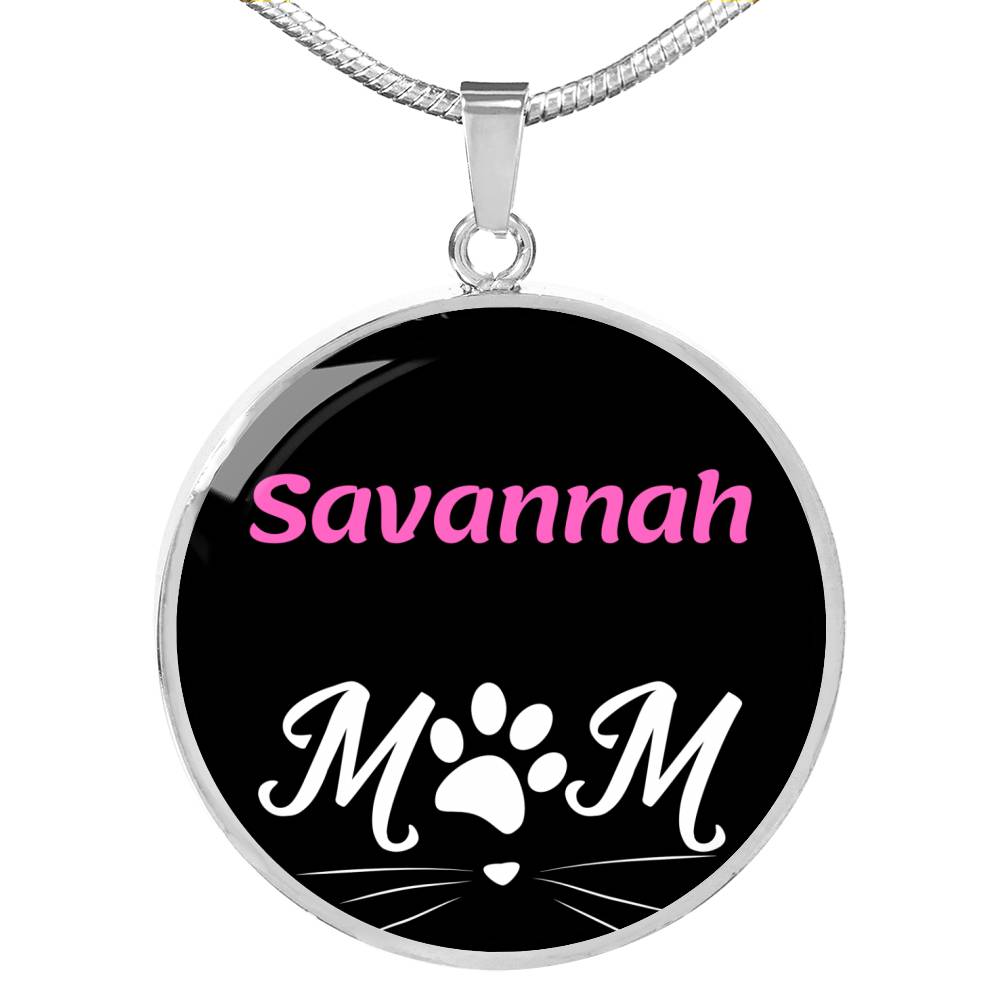 Savannah Cat Mom Necklace Circle Pendant Stainless Steel or 18k Gold 18-22"-Express Your Love Gifts