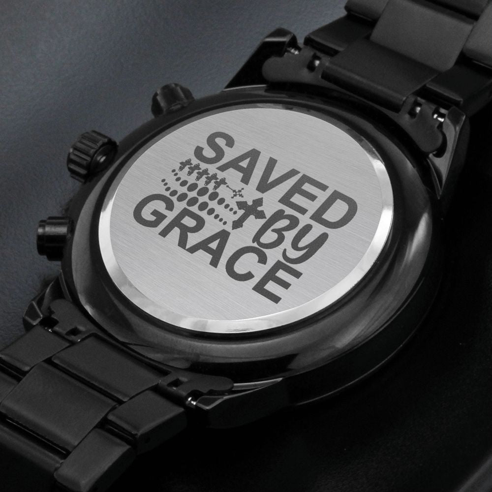 Saved By Grace Engraved Bible Verse Men's Watch Multifunction Stainless Steel W Copper Dial-Express Your Love Gifts