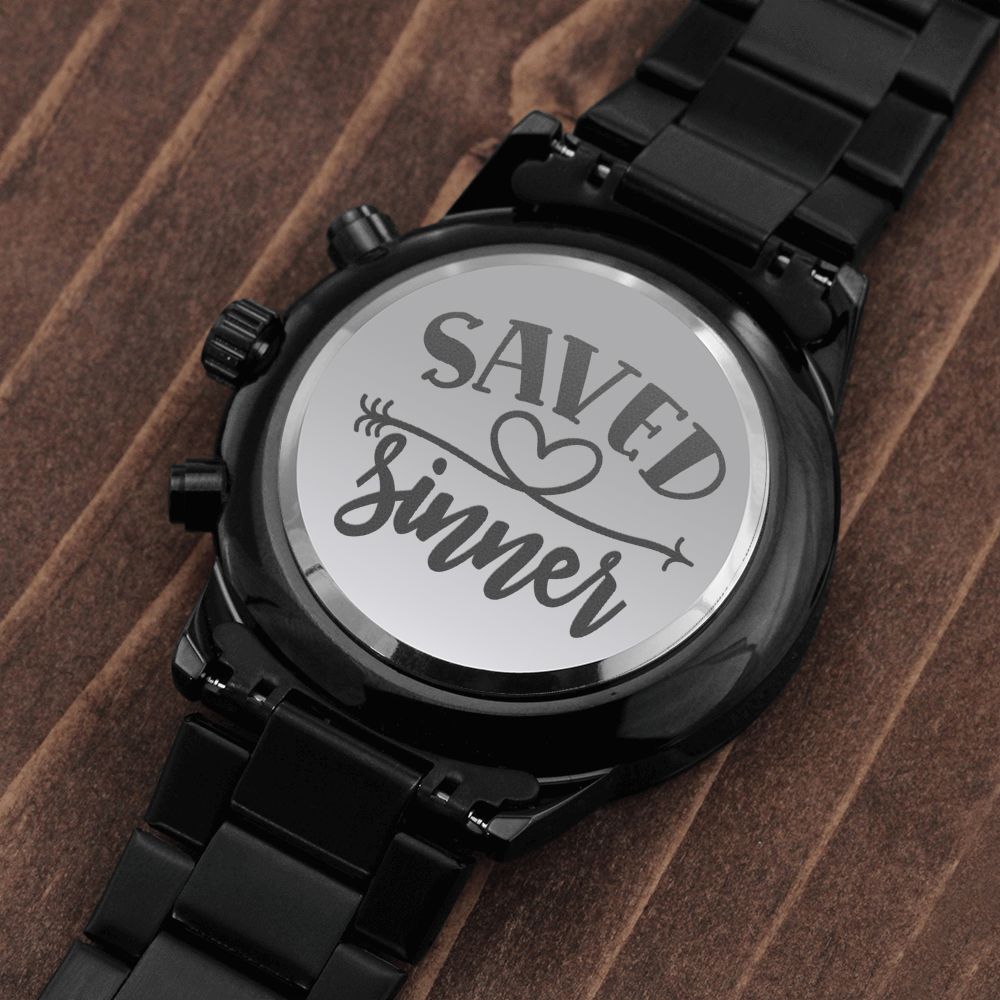 Saved Sinner Engraved Bible Verse Men's Watch Multifunction Stainless Steel W Copper Dial-Express Your Love Gifts