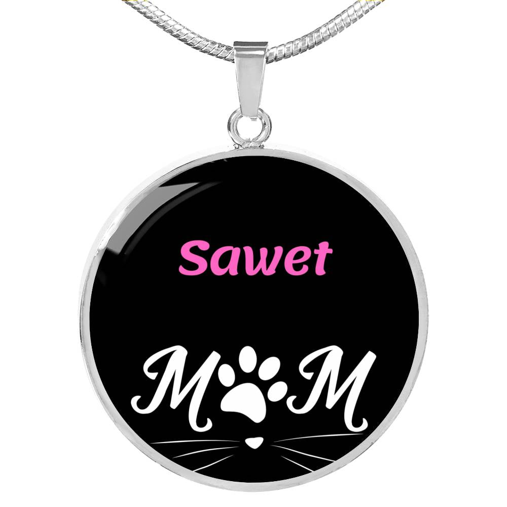 Sawet Cat Mom Necklace Circle Pendant Stainless Steel or 18k Gold 18-22"-Express Your Love Gifts