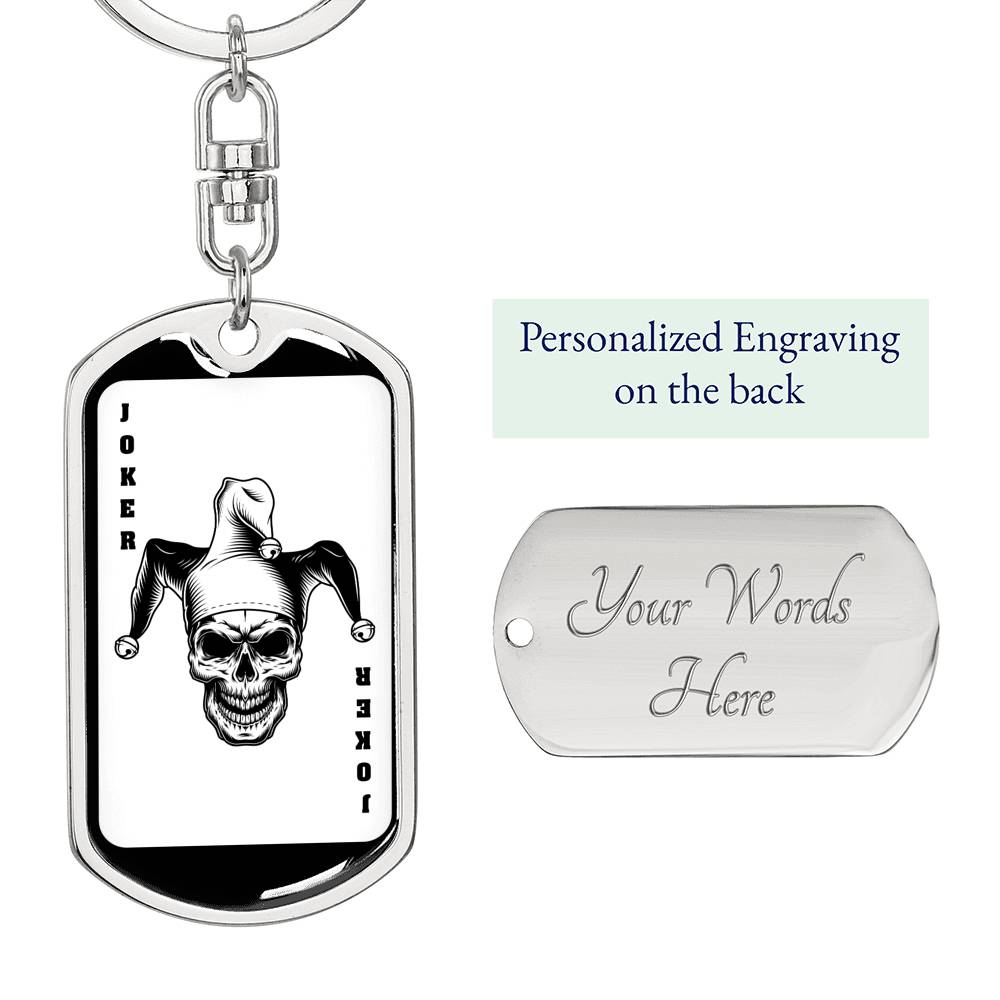 Scary Playing Card Joker Keychain Dog Tag Stainless Steel or 18k Gold Finish-Express Your Love Gifts