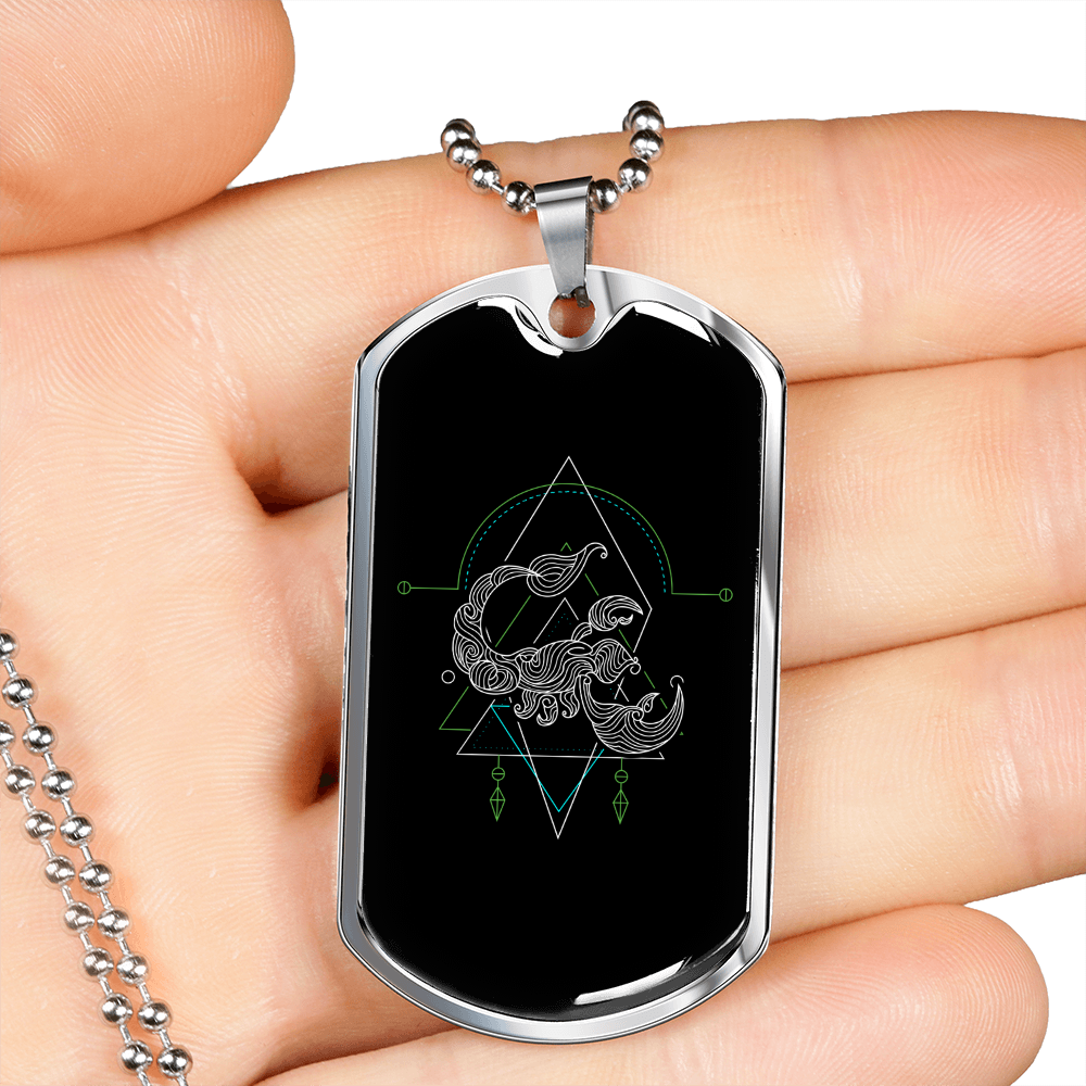 Scorpio Black Zodiac Necklace Stainless Steel or 18k Gold Dog Tag 24" Chain-Express Your Love Gifts