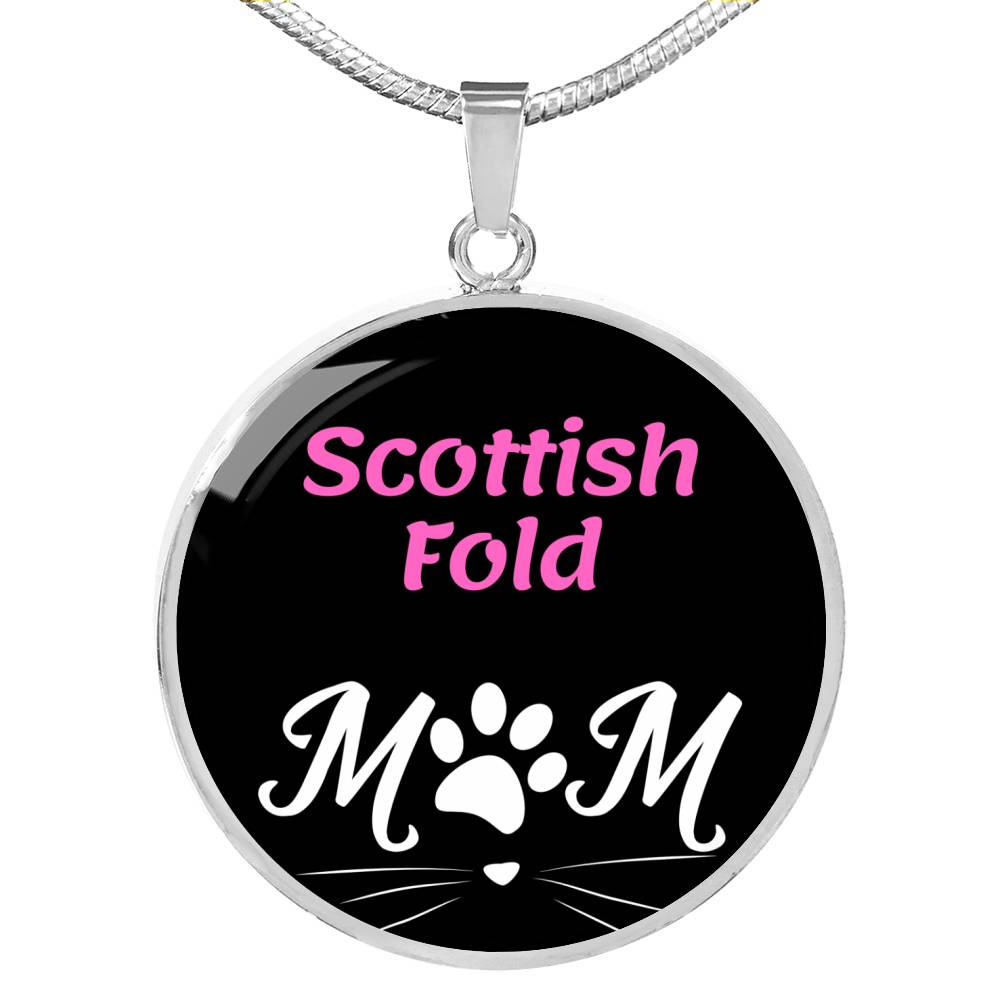 Scottish Fold Cat Mom Necklace Circle Pendant Stainless Steel or 18k Gold 18-22"-Express Your Love Gifts