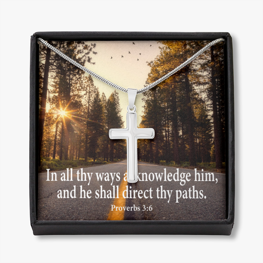 Scripture Card Acknowledge Him Proverbs 3:6 Cross Card Necklace w Stainless Steel Pendant-Express Your Love Gifts