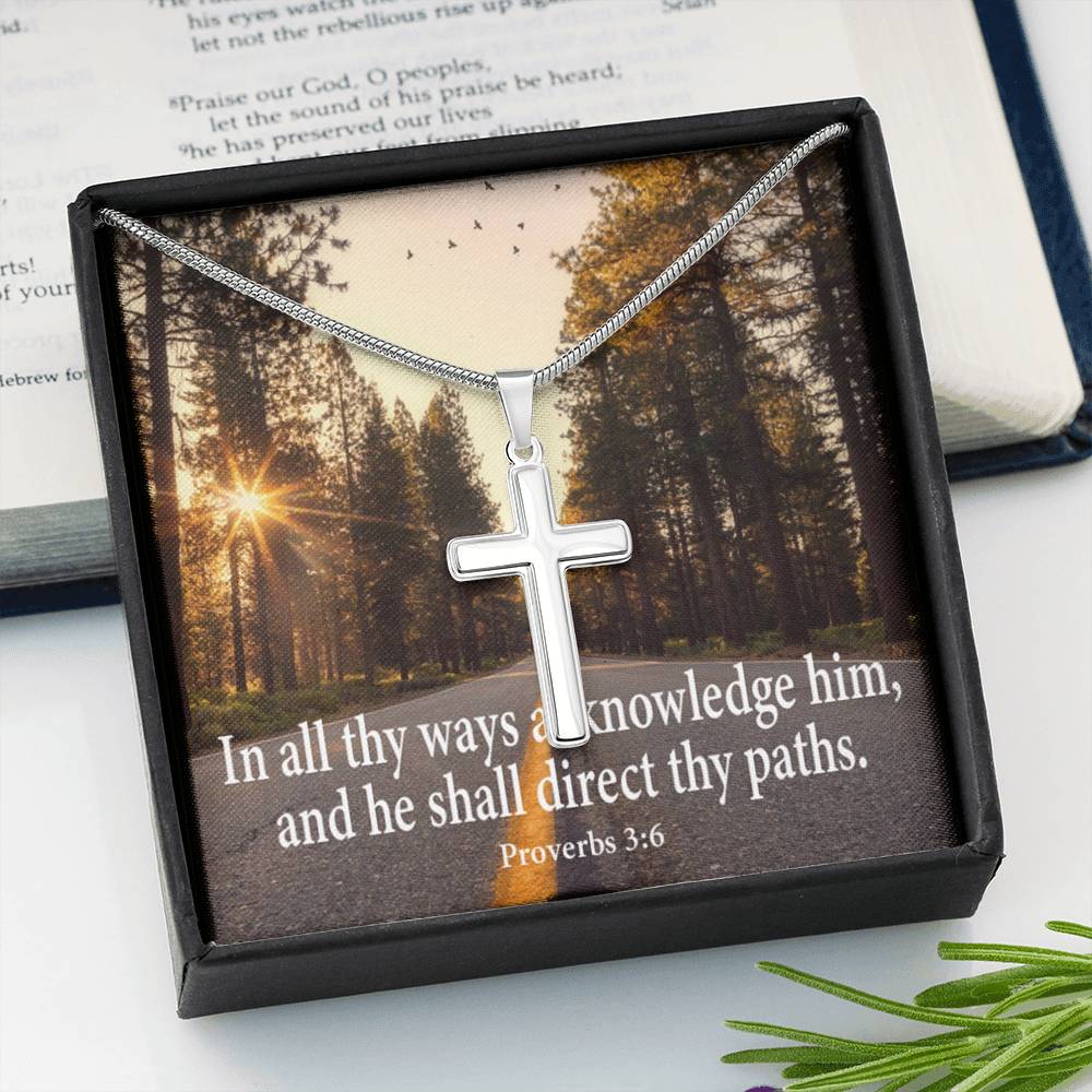 Scripture Card Acknowledge Him Proverbs 3:6 Cross Card Necklace w Stainless Steel Pendant-Express Your Love Gifts