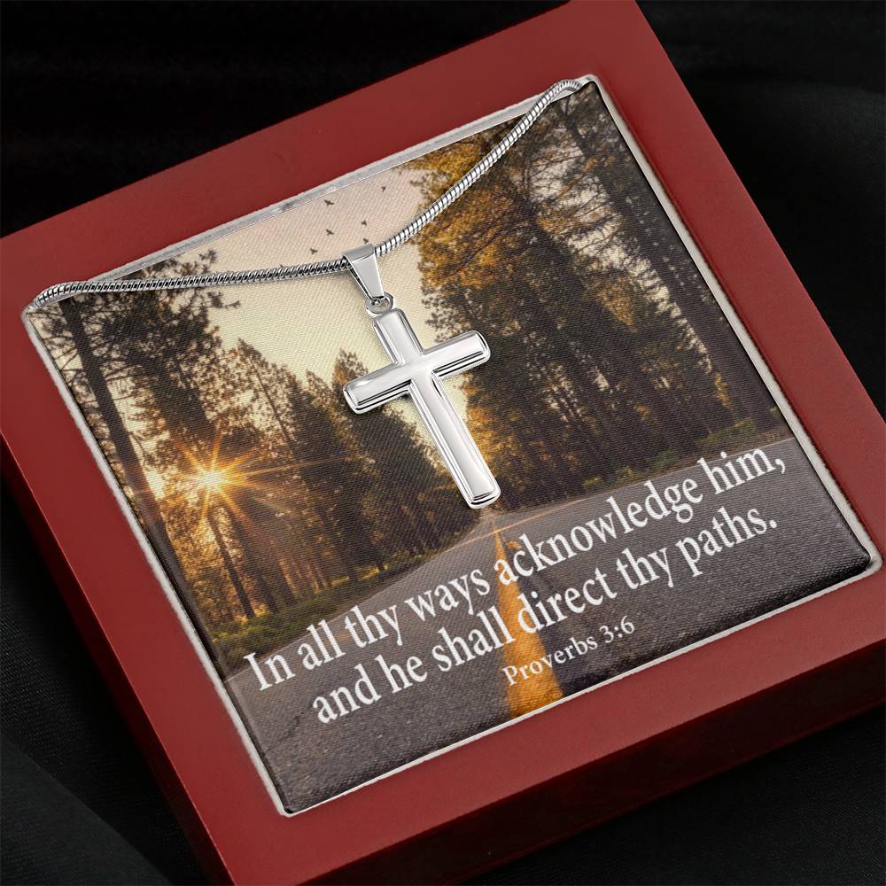 Scripture Card Acknowledge Him Proverbs 3:6 Cross Card Necklace w Stainless Steel Pendant-Express Your Love Gifts