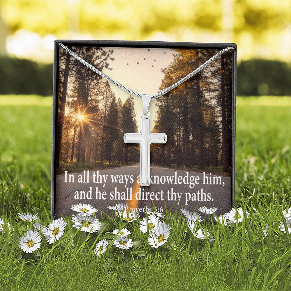 Scripture Card Acknowledge Him Proverbs 3:6 Cross Card Necklace w Stainless Steel Pendant-Express Your Love Gifts