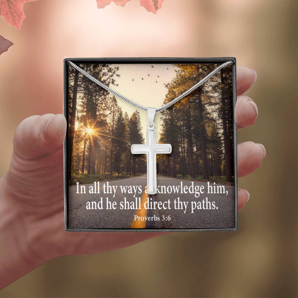 Scripture Card Acknowledge Him Proverbs 3:6 Cross Card Necklace w Stainless Steel Pendant-Express Your Love Gifts