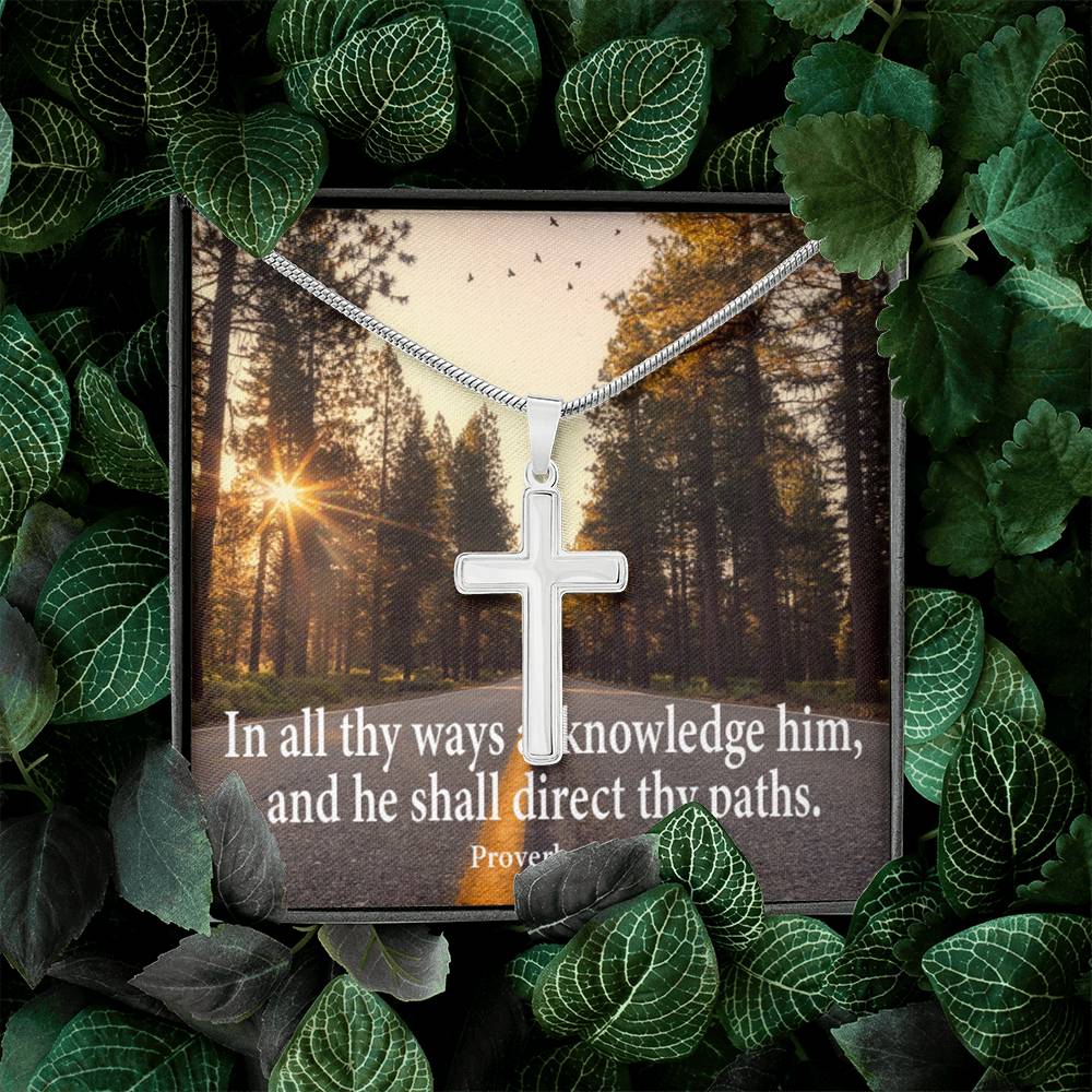 Scripture Card Acknowledge Him Proverbs 3:6 Cross Card Necklace w Stainless Steel Pendant-Express Your Love Gifts