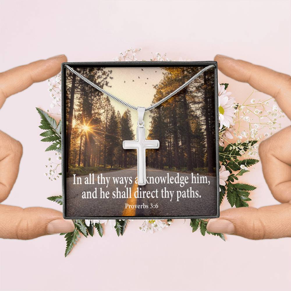 Scripture Card Acknowledge Him Proverbs 3:6 Cross Card Necklace w Stainless Steel Pendant-Express Your Love Gifts