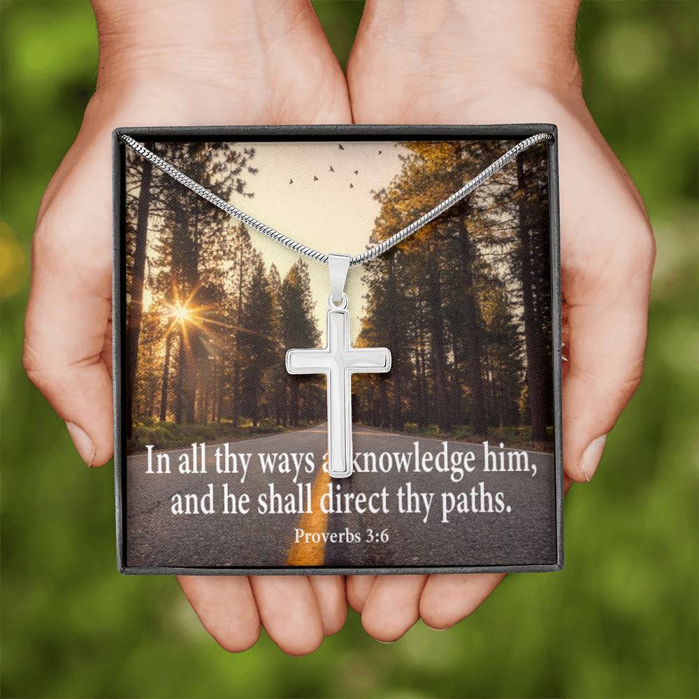 Scripture Card Acknowledge Him Proverbs 3:6 Cross Card Necklace w Stainless Steel Pendant-Express Your Love Gifts