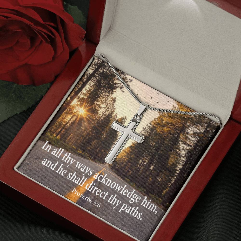 Scripture Card Acknowledge Him Proverbs 3:6 Cross Card Necklace w Stainless Steel Pendant-Express Your Love Gifts