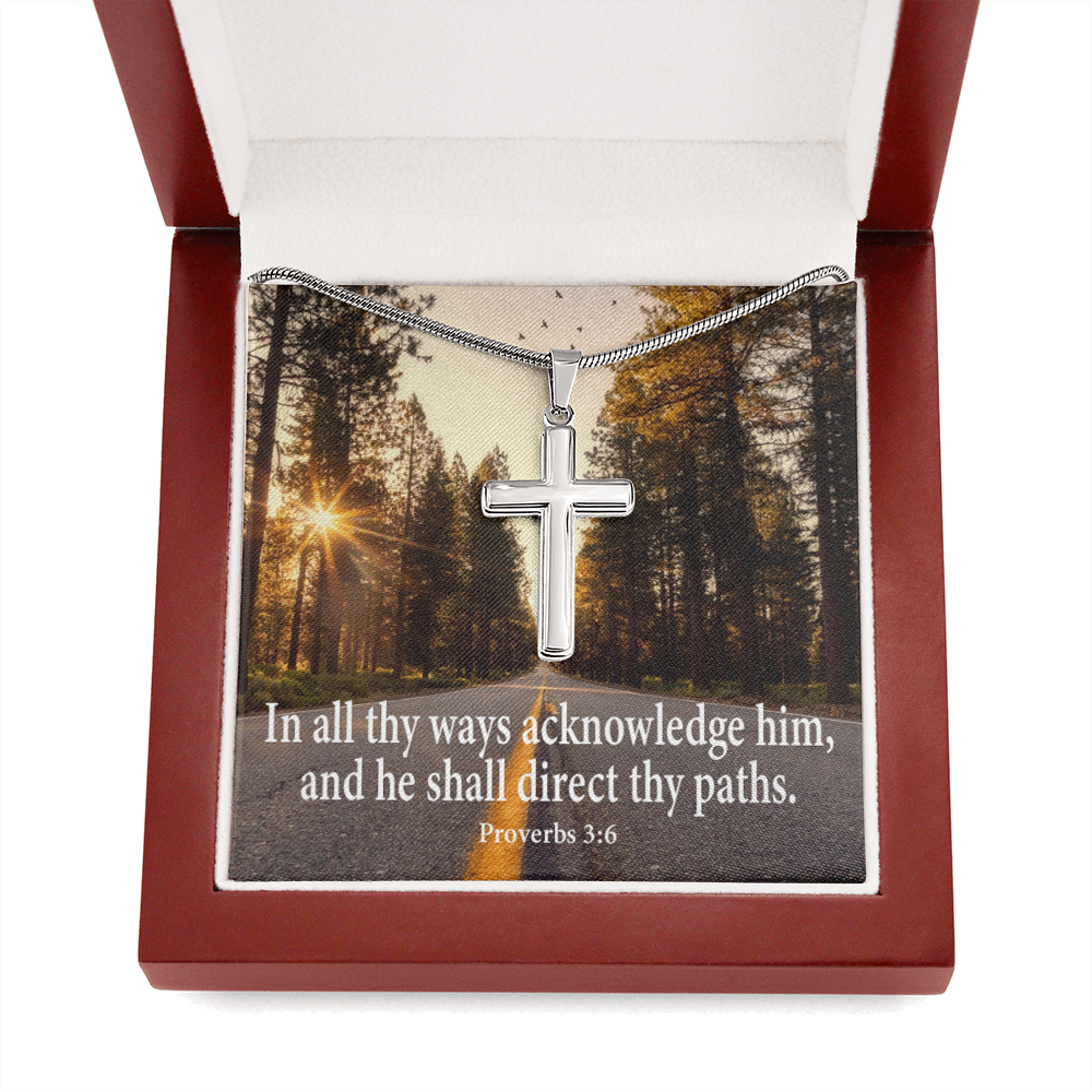 Scripture Card Acknowledge Him Proverbs 3:6 Cross Card Necklace w Stainless Steel Pendant-Express Your Love Gifts