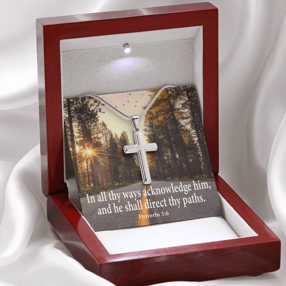 Scripture Card Acknowledge Him Proverbs 3:6 Cross Card Necklace w Stainless Steel Pendant-Express Your Love Gifts