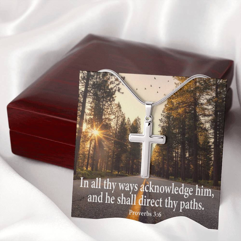 Scripture Card Acknowledge Him Proverbs 3:6 Cross Card Necklace w Stainless Steel Pendant-Express Your Love Gifts