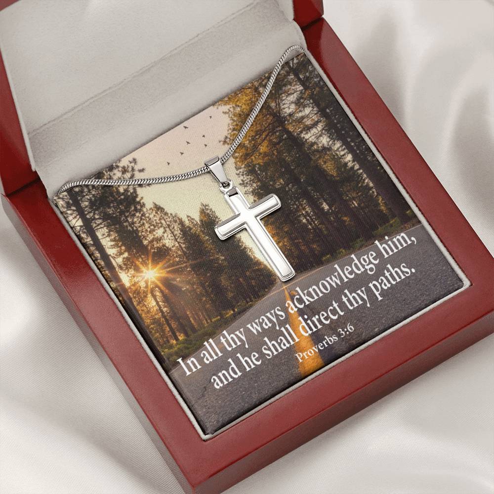 Scripture Card Acknowledge Him Proverbs 3:6 Cross Card Necklace w Stainless Steel Pendant-Express Your Love Gifts