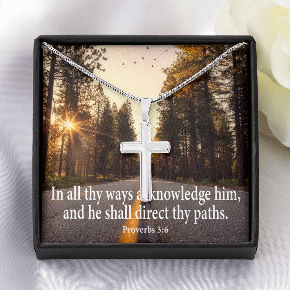 Scripture Card Acknowledge Him Proverbs 3:6 Cross Card Necklace w Stainless Steel Pendant-Express Your Love Gifts