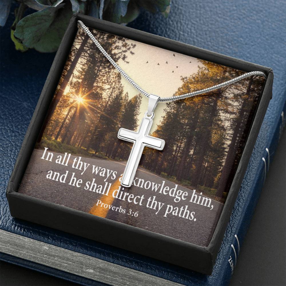 Scripture Card Acknowledge Him Proverbs 3:6 Cross Card Necklace w Stainless Steel Pendant-Express Your Love Gifts