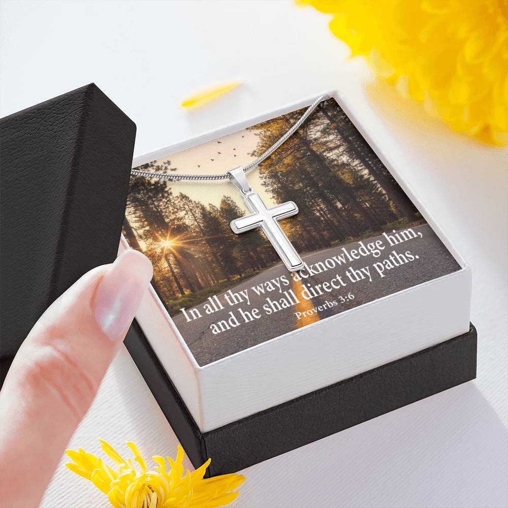 Scripture Card Acknowledge Him Proverbs 3:6 Cross Card Necklace w Stainless Steel Pendant-Express Your Love Gifts