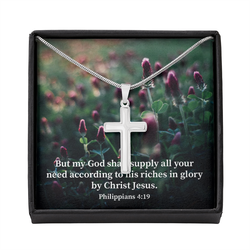 Scripture Card All You Need Faith Philippians 4:19 Cross Card Necklace w Stainless Steel Pendant Religious Gift-Express Your Love Gifts