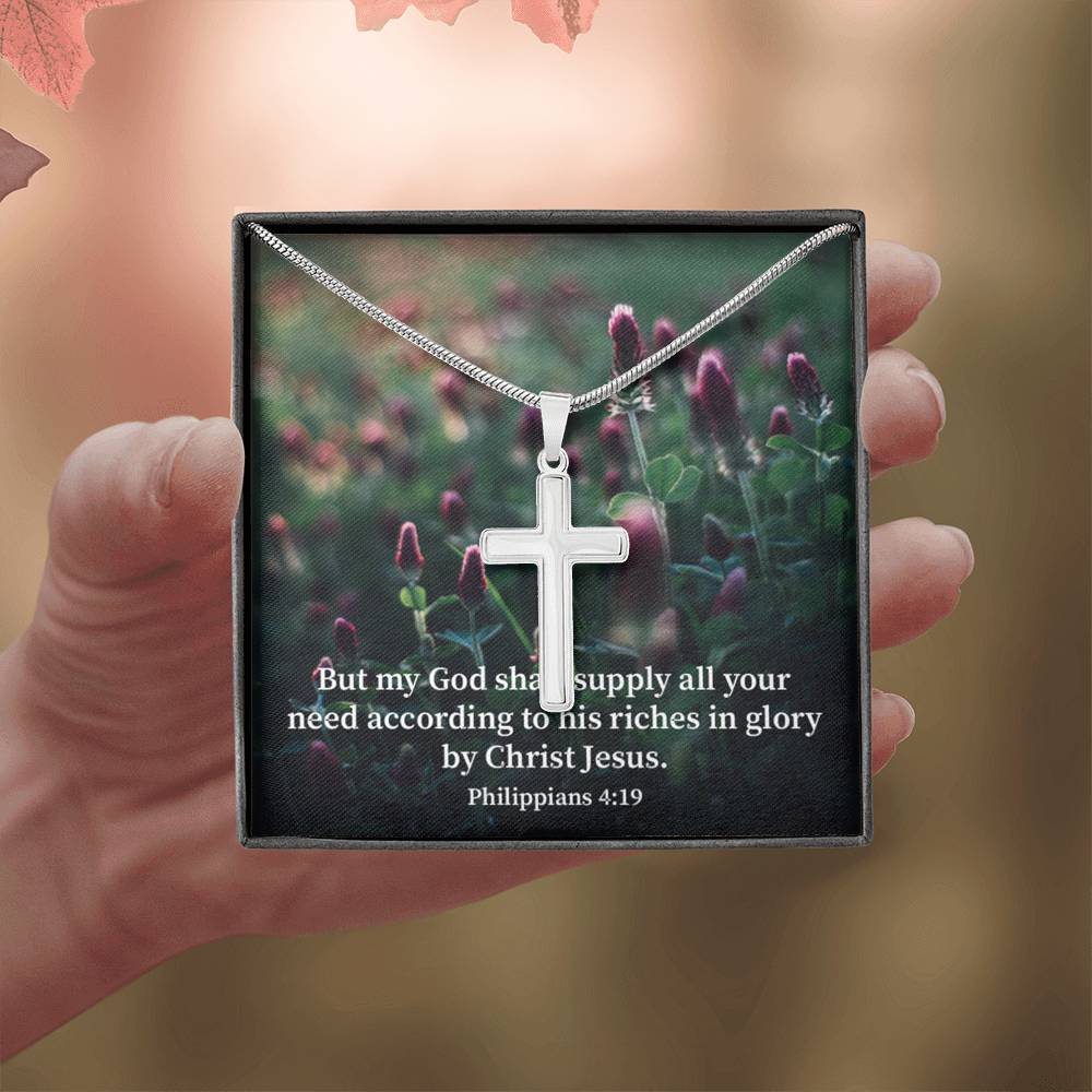 Scripture Card All You Need Faith Philippians 4:19 Cross Card Necklace w Stainless Steel Pendant Religious Gift-Express Your Love Gifts