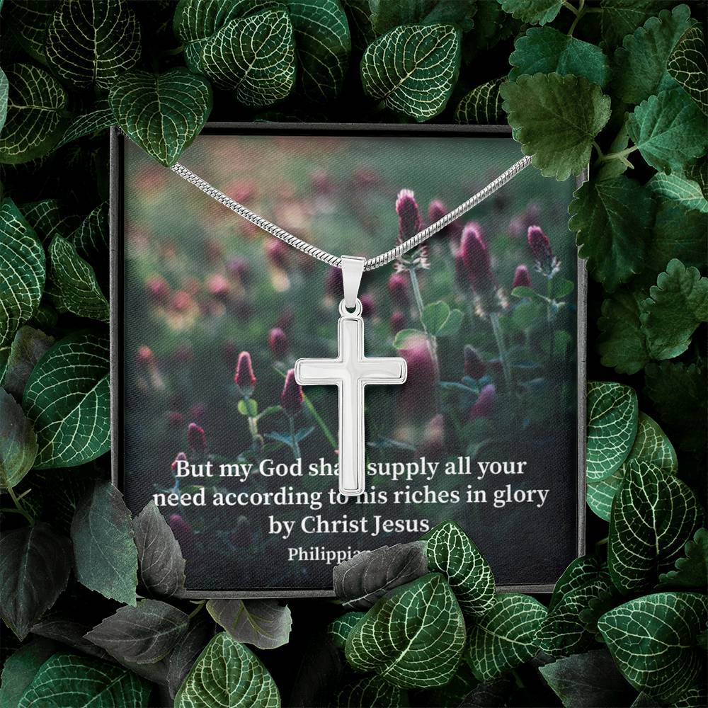 Scripture Card All You Need Faith Philippians 4:19 Cross Card Necklace w Stainless Steel Pendant Religious Gift-Express Your Love Gifts