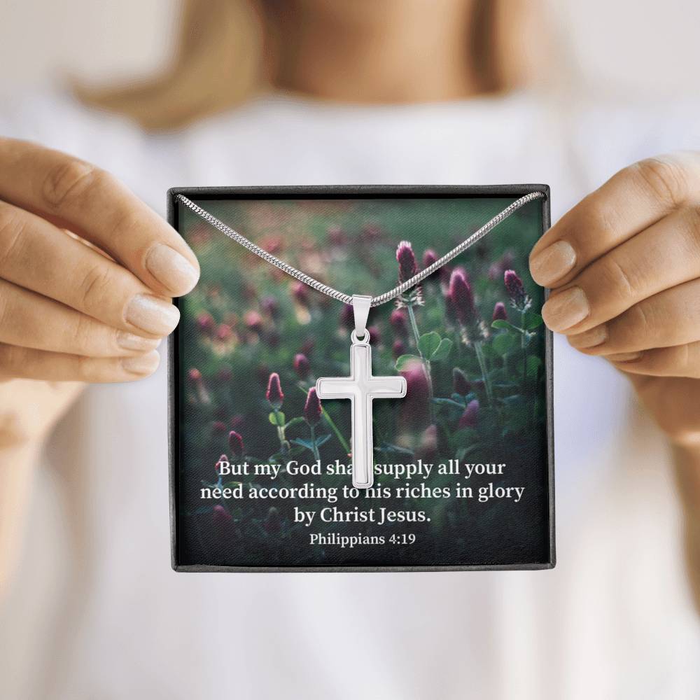 Scripture Card All You Need Faith Philippians 4:19 Cross Card Necklace w Stainless Steel Pendant Religious Gift-Express Your Love Gifts