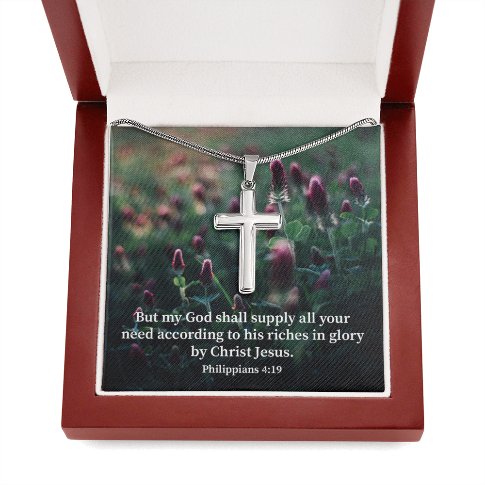 Scripture Card All You Need Faith Philippians 4:19 Cross Card Necklace w Stainless Steel Pendant Religious Gift-Express Your Love Gifts