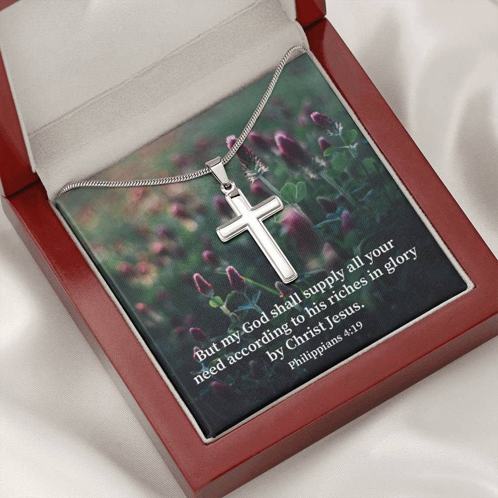 Scripture Card All You Need Faith Philippians 4:19 Cross Card Necklace w Stainless Steel Pendant Religious Gift-Express Your Love Gifts