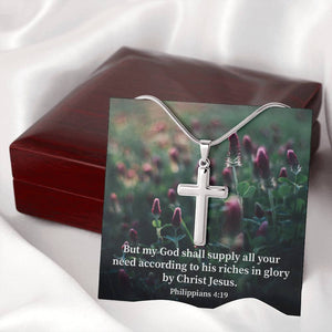Scripture Card All You Need Faith Philippians 4:19 Cross Card Necklace w Stainless Steel Pendant Religious Gift-Express Your Love Gifts