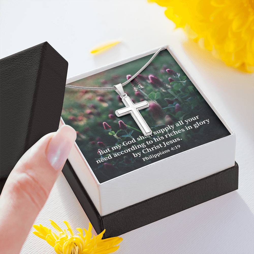 Scripture Card All You Need Faith Philippians 4:19 Cross Card Necklace w Stainless Steel Pendant Religious Gift-Express Your Love Gifts