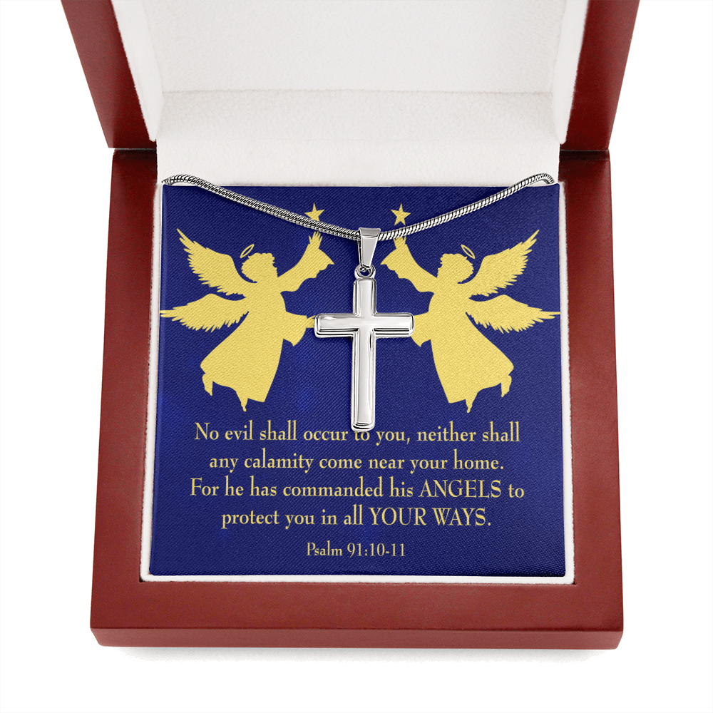 Scripture Card Angels Psalm 91:10-11 Cross Card Necklace w Stainless Steel Pendant Religious Gift-Express Your Love Gifts