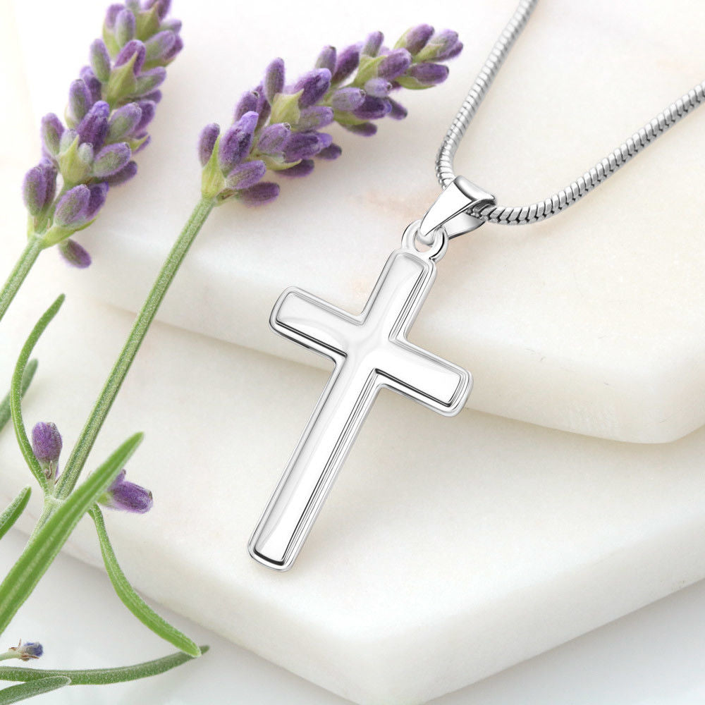 Scripture Card Be Strong In The Lord Ephesians 6:10 Cross Card Necklace w Stainless Steel Pendant Religious Gift-Express Your Love Gifts