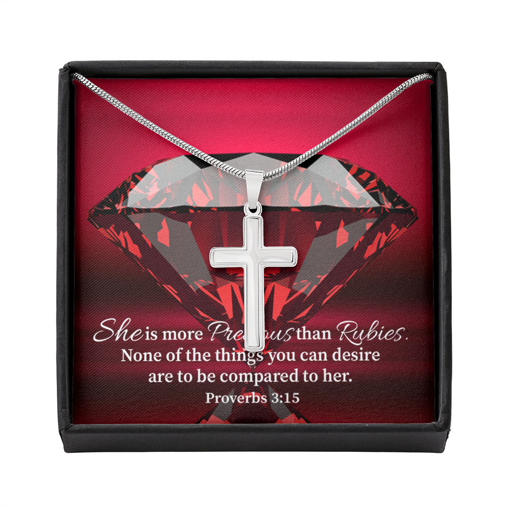 Scripture Card Better Than Rubies Proverbs 3:15 Cross Card Necklace w Stainless Steel Pendant Religious Gift-Express Your Love Gifts